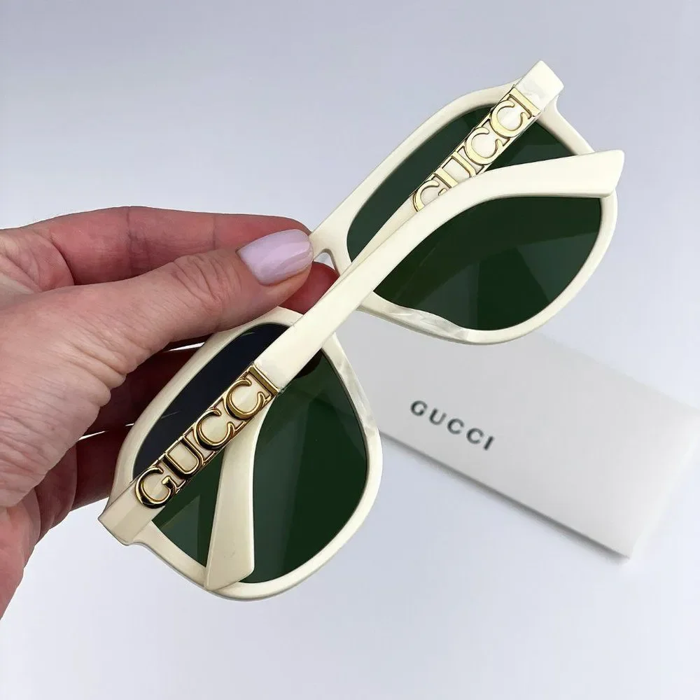Gucci GG1188S 005 Sunglasses Ivory White Green Pilot Unisex Logo